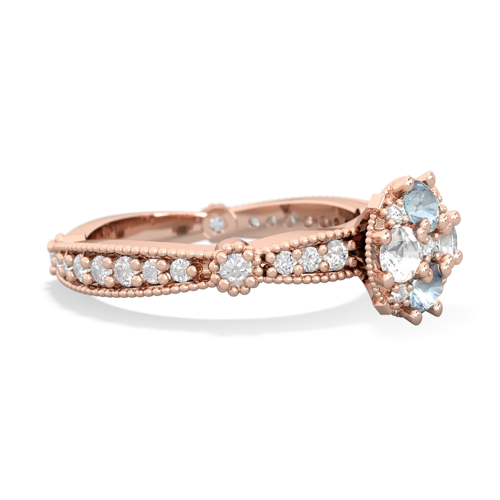 Aquamarine Sparkling Tiara Cluster 14K Rose Gold ring R26293RD