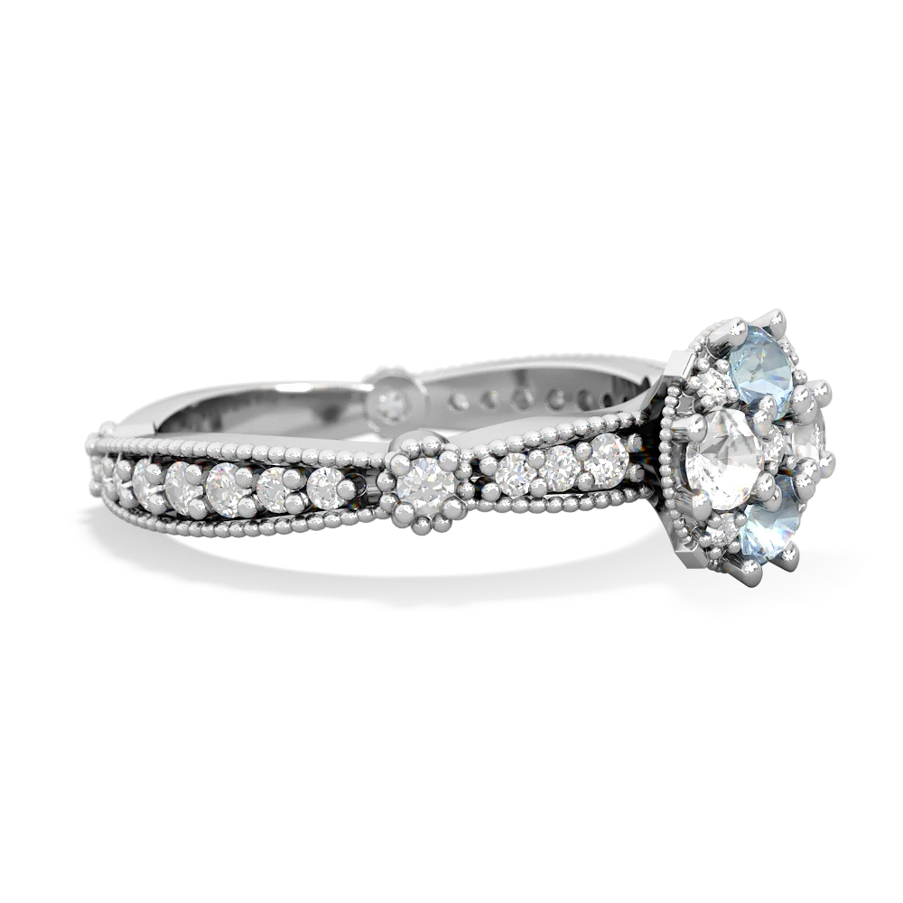 Aquamarine Sparkling Tiara Cluster 14K White Gold ring R26293RD