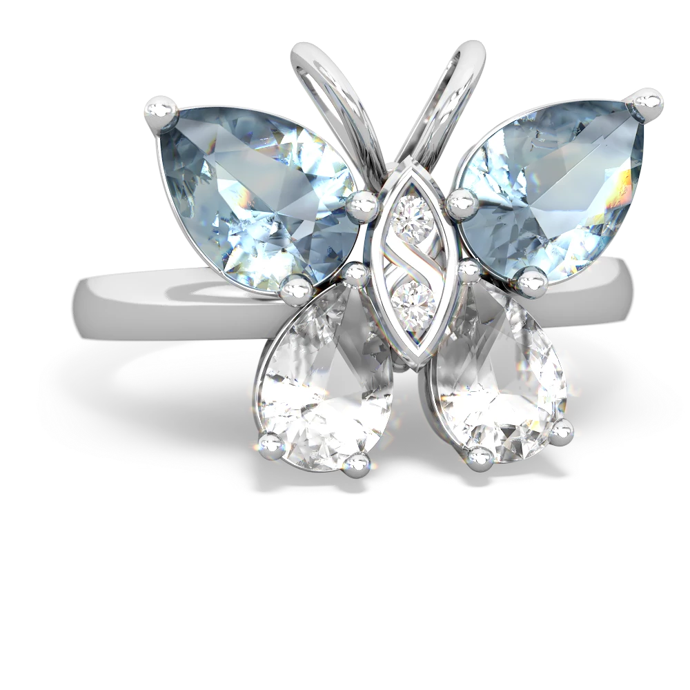 Aquamarine Butterfly 14K White Gold ring R2215