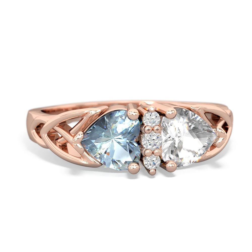 Aquamarine Celtic Knot Double Heart 14K Rose Gold ring R5040