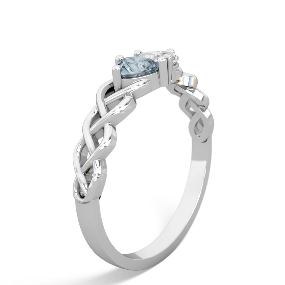 Aquamarine Heart To Heart Braid 14K White Gold ring R5870