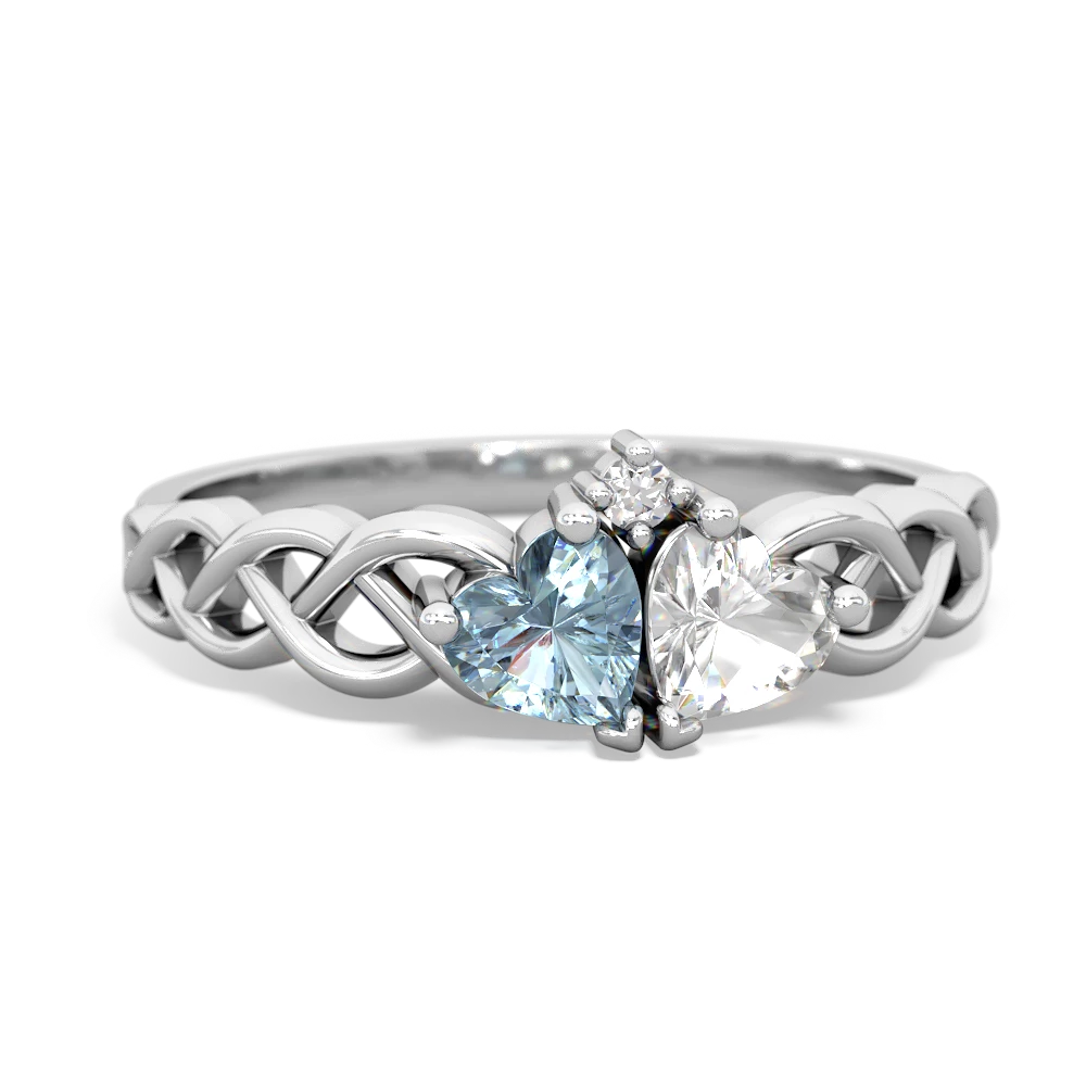 Aquamarine Heart To Heart Braid 14K White Gold ring R5870