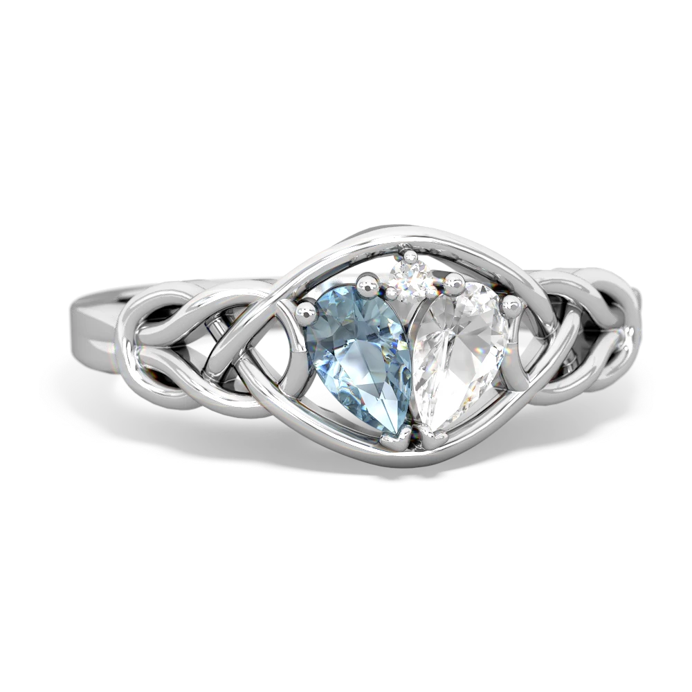 Aquamarine Celtic Love Knot 14K White Gold ring R5420