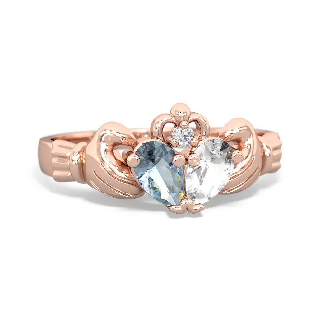 Aquamarine 'Our Heart' Claddagh 14K Rose Gold ring R2388