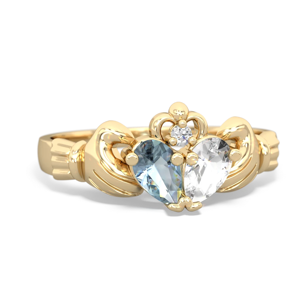 Aquamarine 'Our Heart' Claddagh 14K Yellow Gold ring R2388