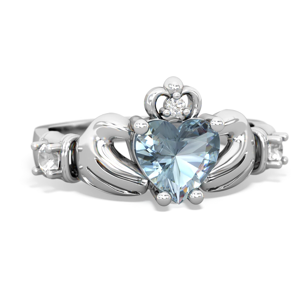 Aquamarine Claddagh Keepsake 14K White Gold ring R5245