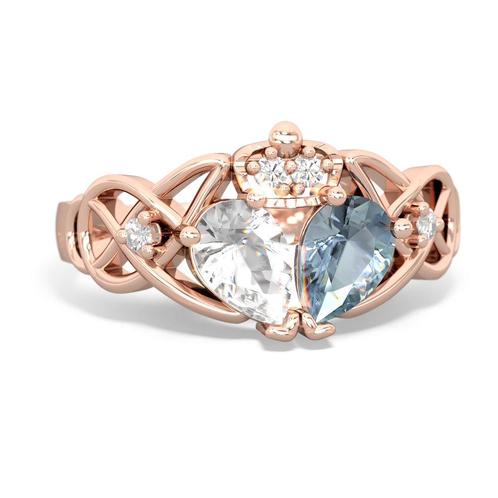 Aquamarine 'One Heart' Celtic Knot Claddagh 14K Rose Gold ring R5322