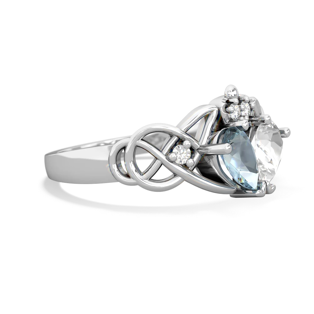 Aquamarine 'One Heart' Celtic Knot Claddagh 14K White Gold ring R5322