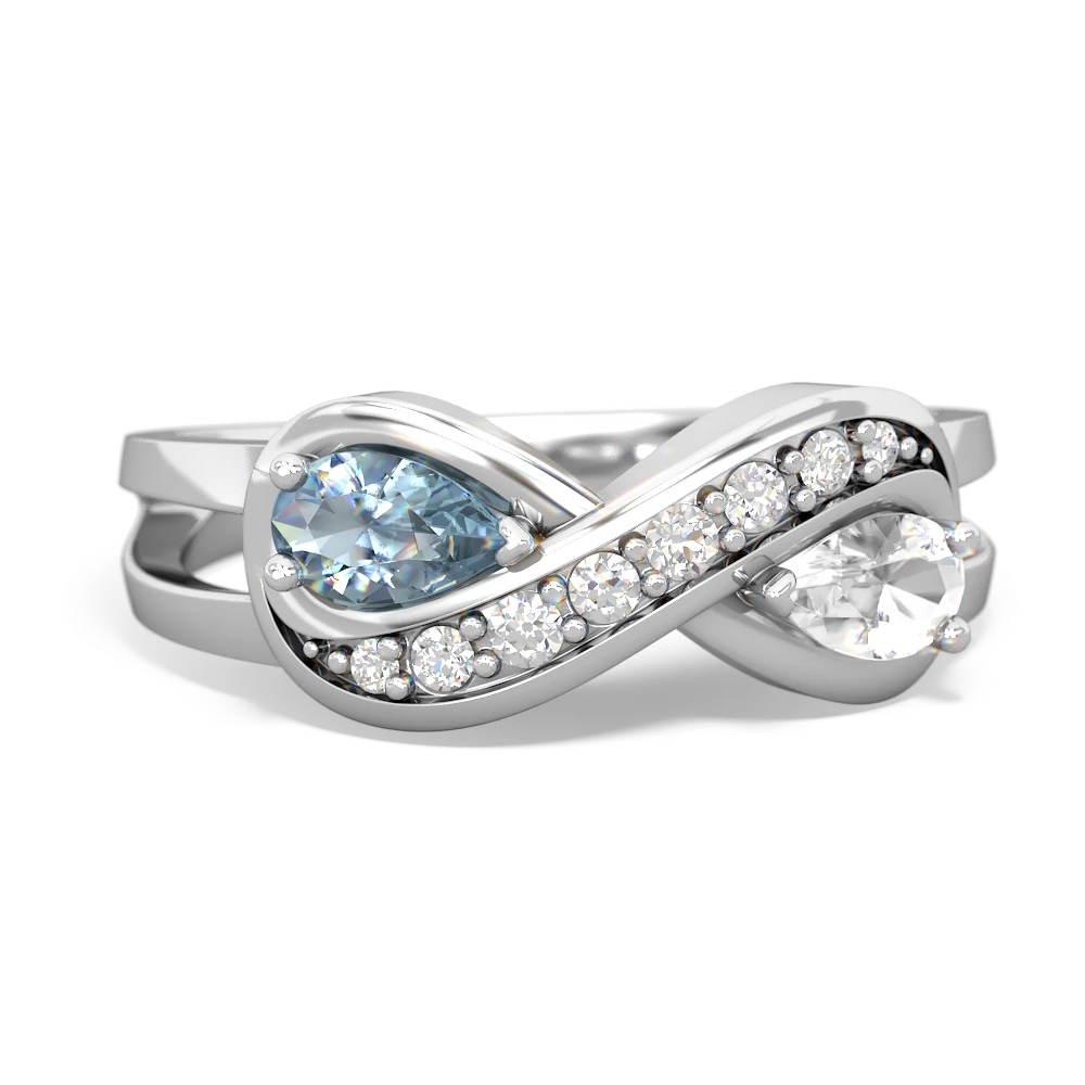 Aquamarine Diamond Infinity 14K White Gold ring R5390