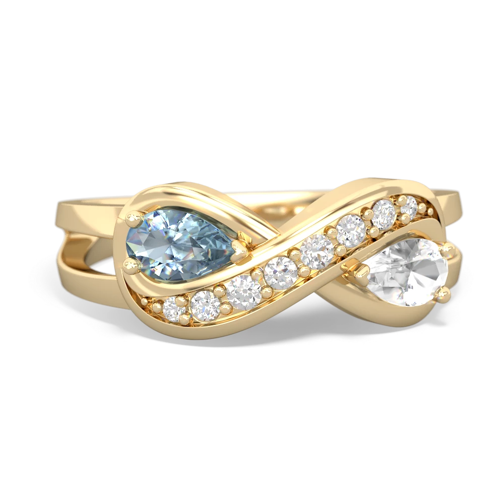 Aquamarine Diamond Infinity 14K Yellow Gold ring R5390