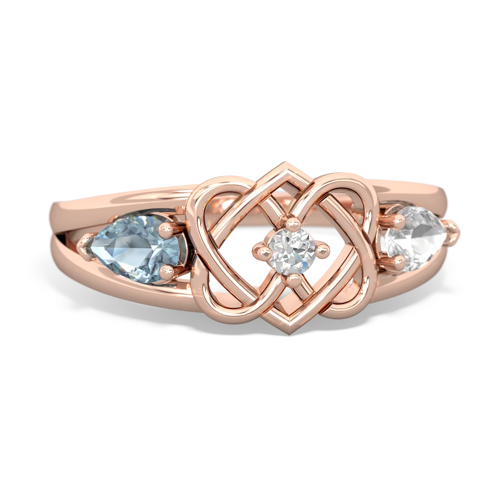 Aquamarine Hearts Intertwined 14K Rose Gold ring R5880