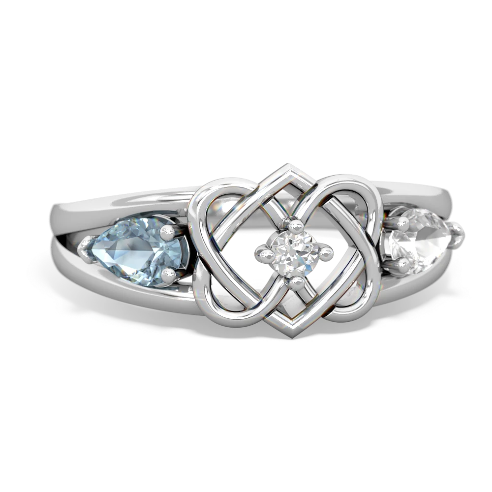 Aquamarine Hearts Intertwined 14K White Gold ring R5880