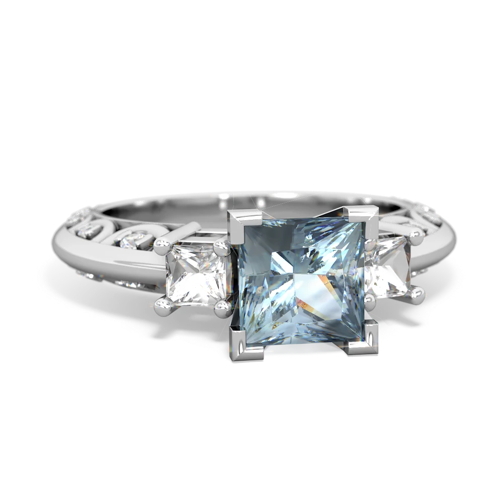 Aquamarine Eternal Embrace Engagement 14K White Gold ring C2001