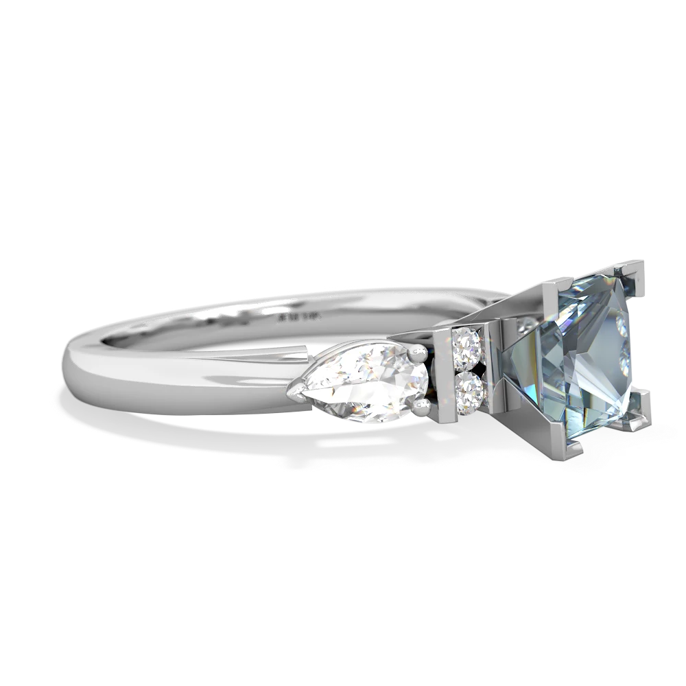 Aquamarine 6Mm Princess Eternal Embrace Engagement 14K White Gold ring C2002