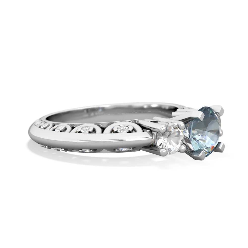 Aquamarine Art Deco Eternal Embrace Engagement 14K White Gold ring C2003