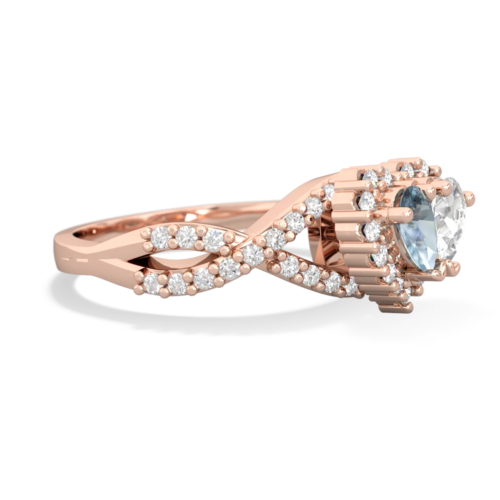 Aquamarine Diamond Twist 'One Heart' 14K Rose Gold ring R2640HRT