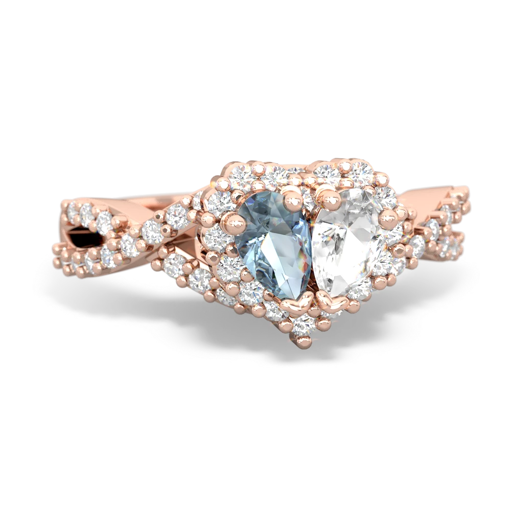 Aquamarine Diamond Twist 'One Heart' 14K Rose Gold ring R2640HRT