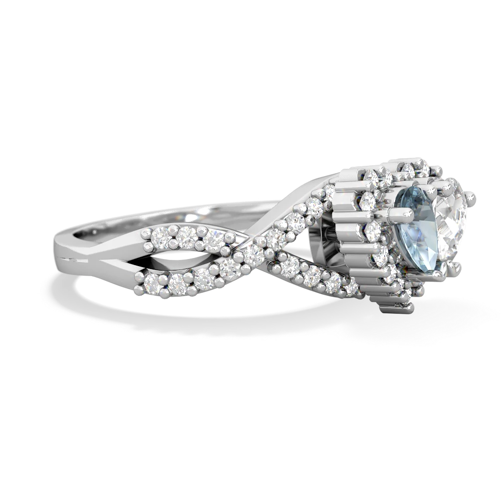 Aquamarine Diamond Twist 'One Heart' 14K White Gold ring R2640HRT