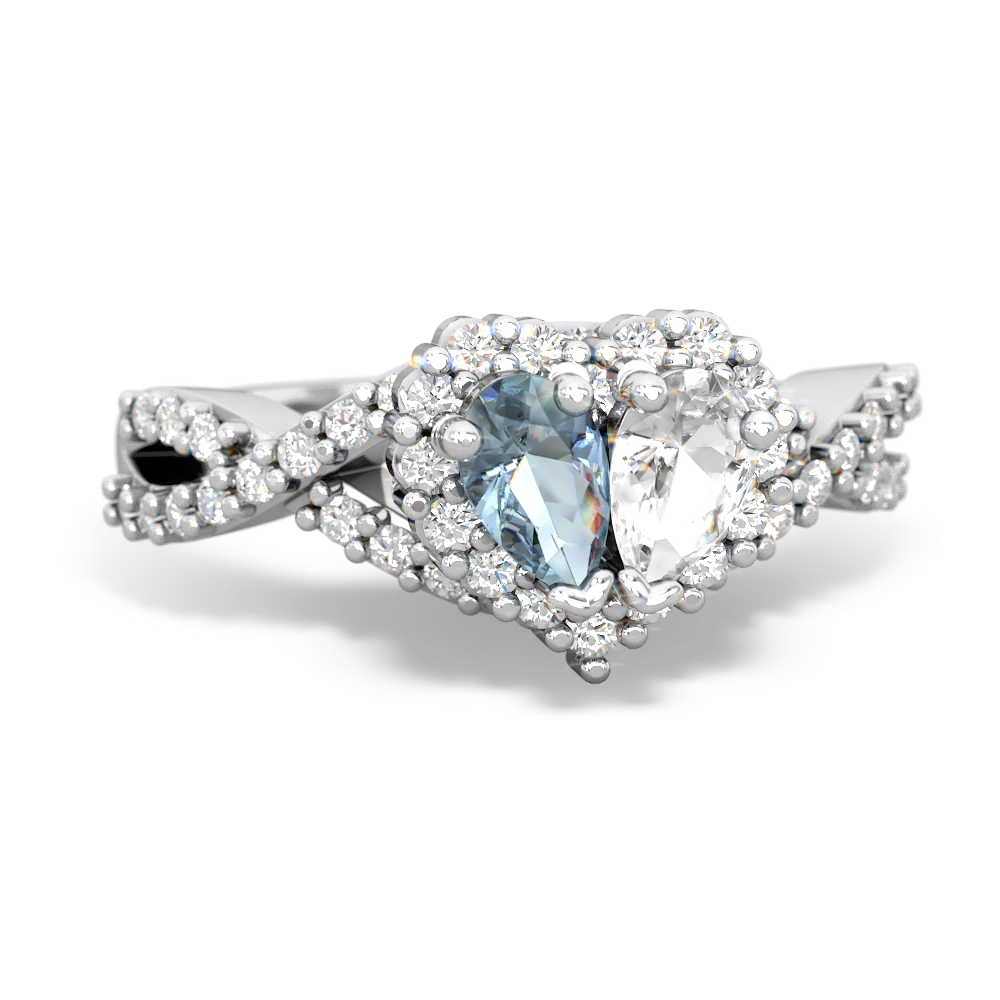 Aquamarine Diamond Twist 'One Heart' 14K White Gold ring R2640HRT