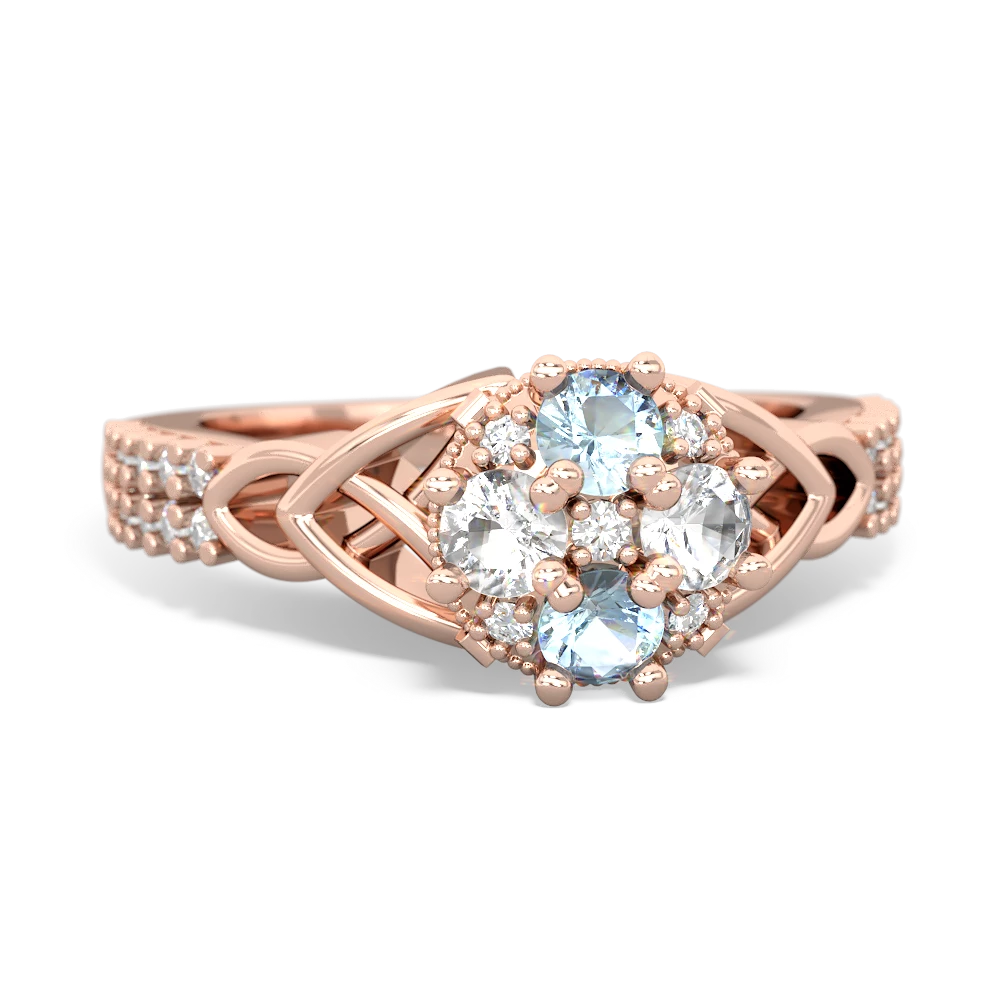 Aquamarine Celtic Knot Cluster Engagement 14K Rose Gold ring R26443RD