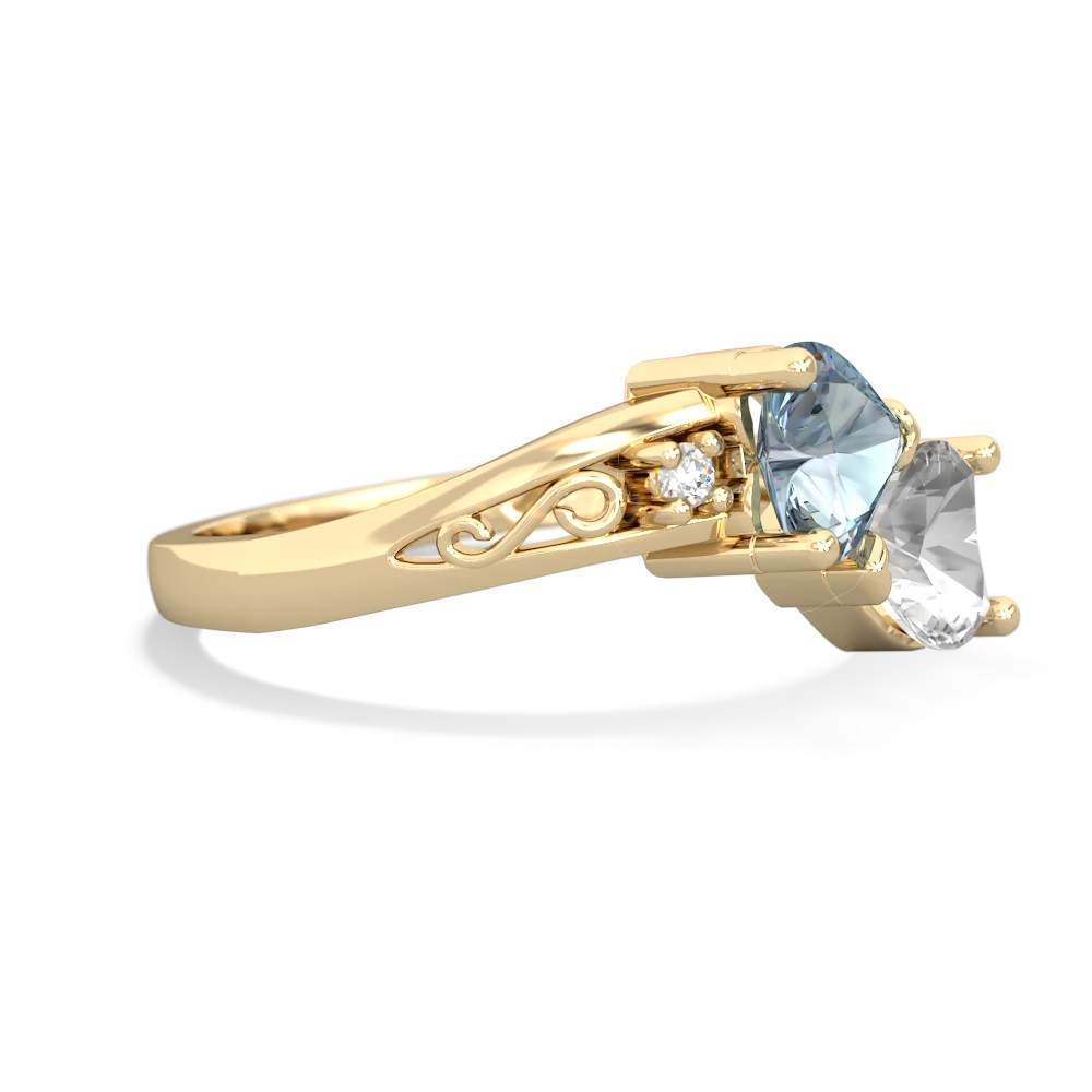 Aquamarine Snuggling Hearts 14K Yellow Gold ring R2178