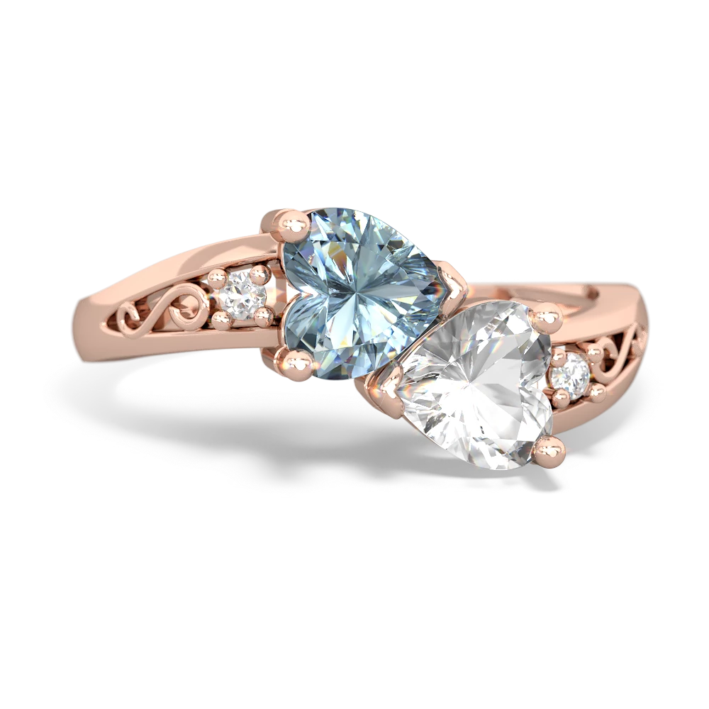 Aquamarine Snuggling Hearts 14K Rose Gold ring R2178