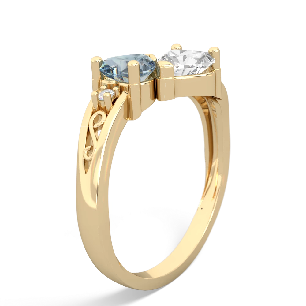 Aquamarine Snuggling Hearts 14K Yellow Gold ring R2178