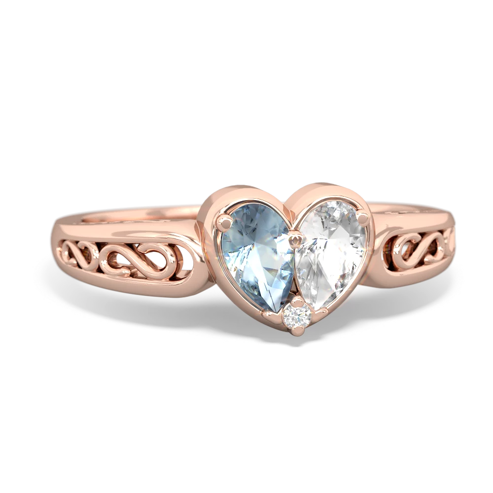 Aquamarine Filligree 'One Heart' 14K Rose Gold ring R5070