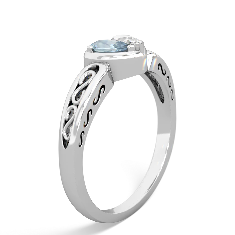 Aquamarine Filligree 'One Heart' 14K White Gold ring R5070