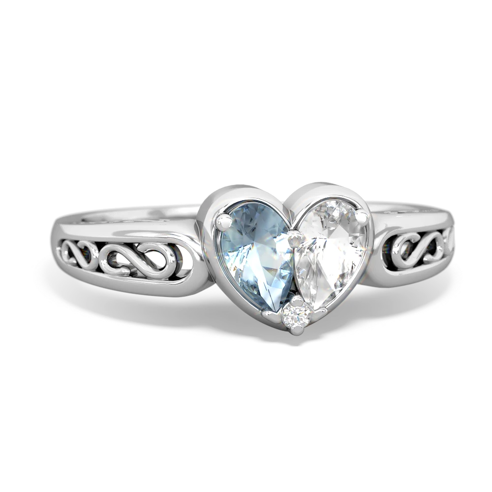 Aquamarine Filligree 'One Heart' 14K White Gold ring R5070