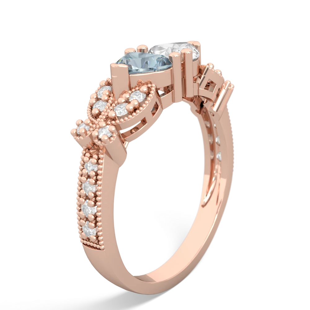 Aquamarine Diamond Butterflies 14K Rose Gold ring R5601