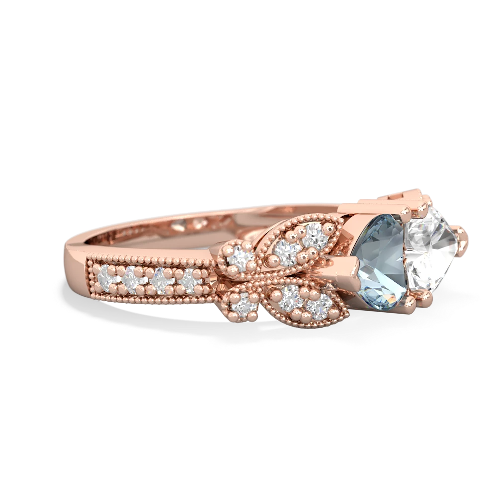 Aquamarine Diamond Butterflies 14K Rose Gold ring R5601