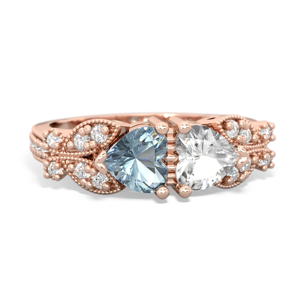 Aquamarine Diamond Butterflies 14K Rose Gold ring R5601