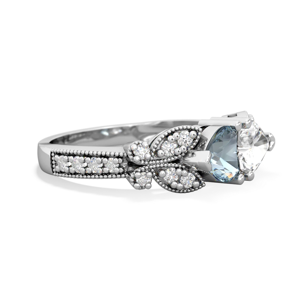 Aquamarine Diamond Butterflies 14K White Gold ring R5601