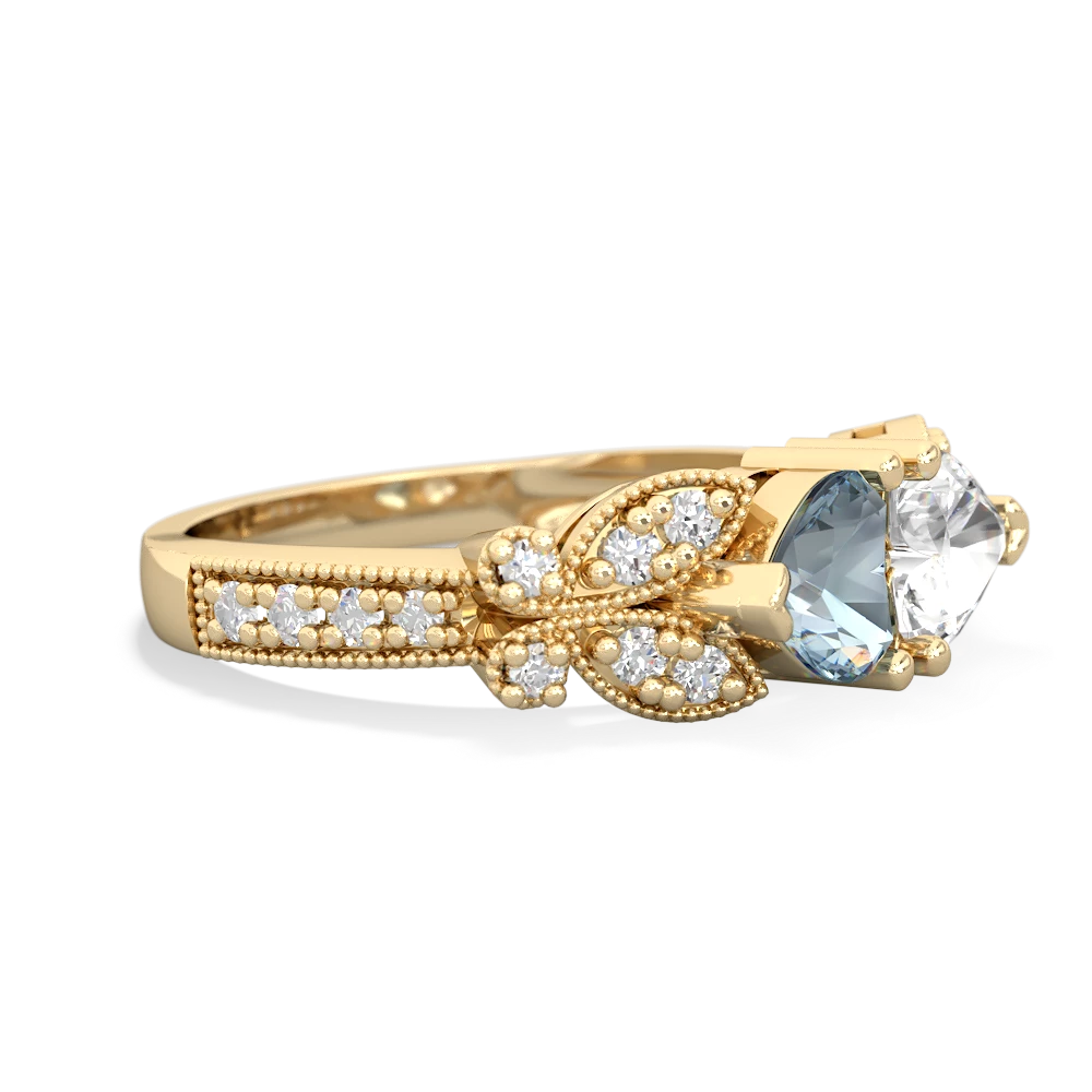 Aquamarine Diamond Butterflies 14K Yellow Gold ring R5601