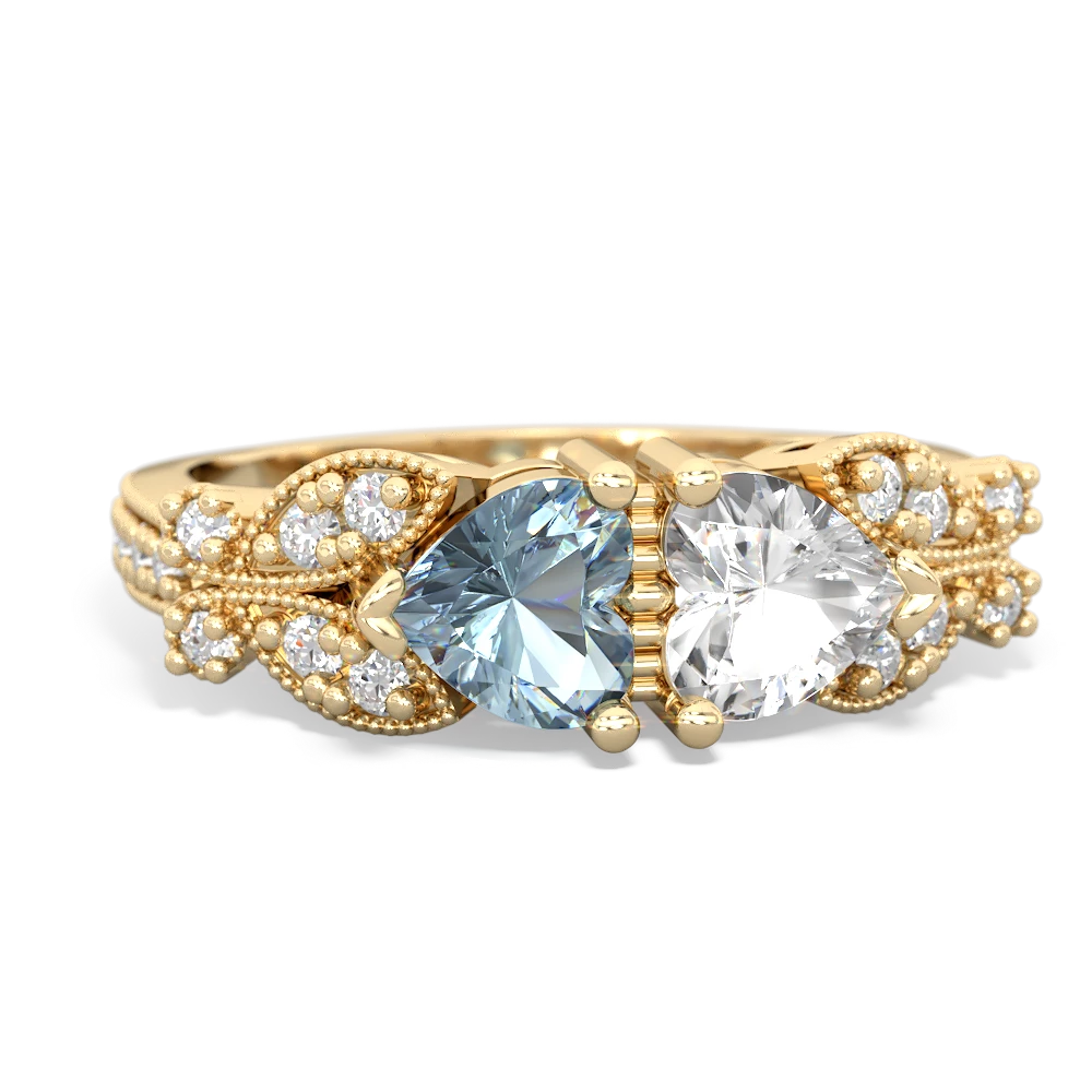 Aquamarine Diamond Butterflies 14K Yellow Gold ring R5601