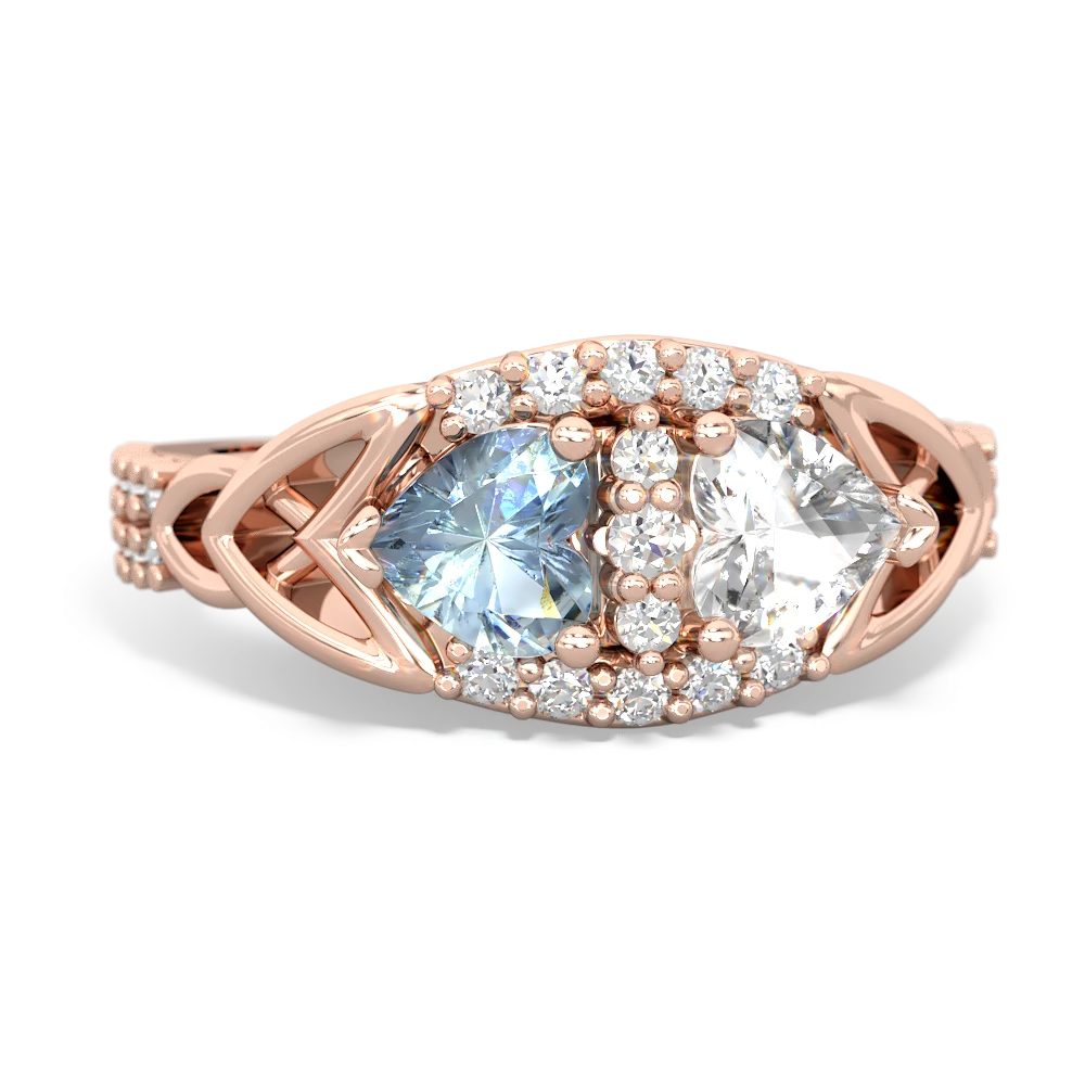 Aquamarine Sparkling Celtic Knot 14K Rose Gold ring R2645