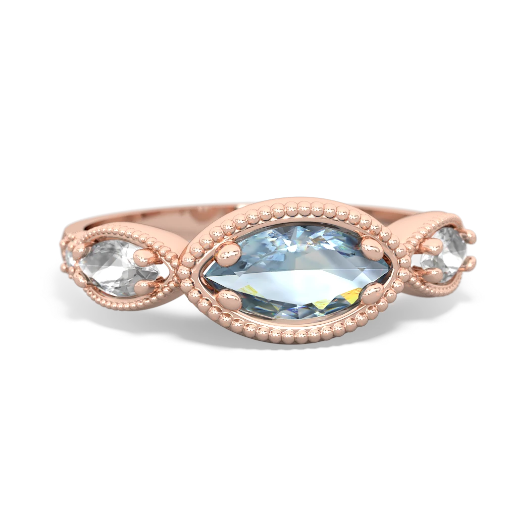 Aquamarine Milgrain Marquise 14K Rose Gold ring R5700