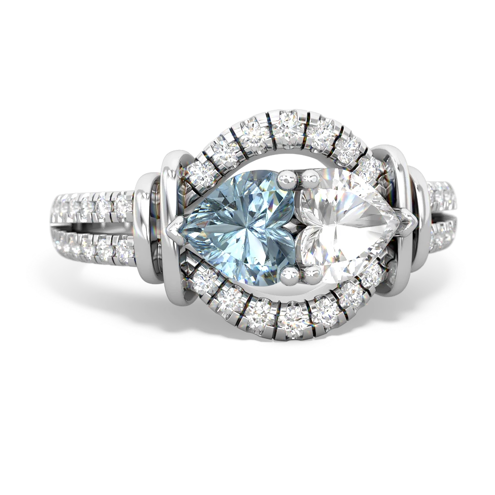 Aquamarine Art-Deco Keepsake 14K White Gold ring R5630