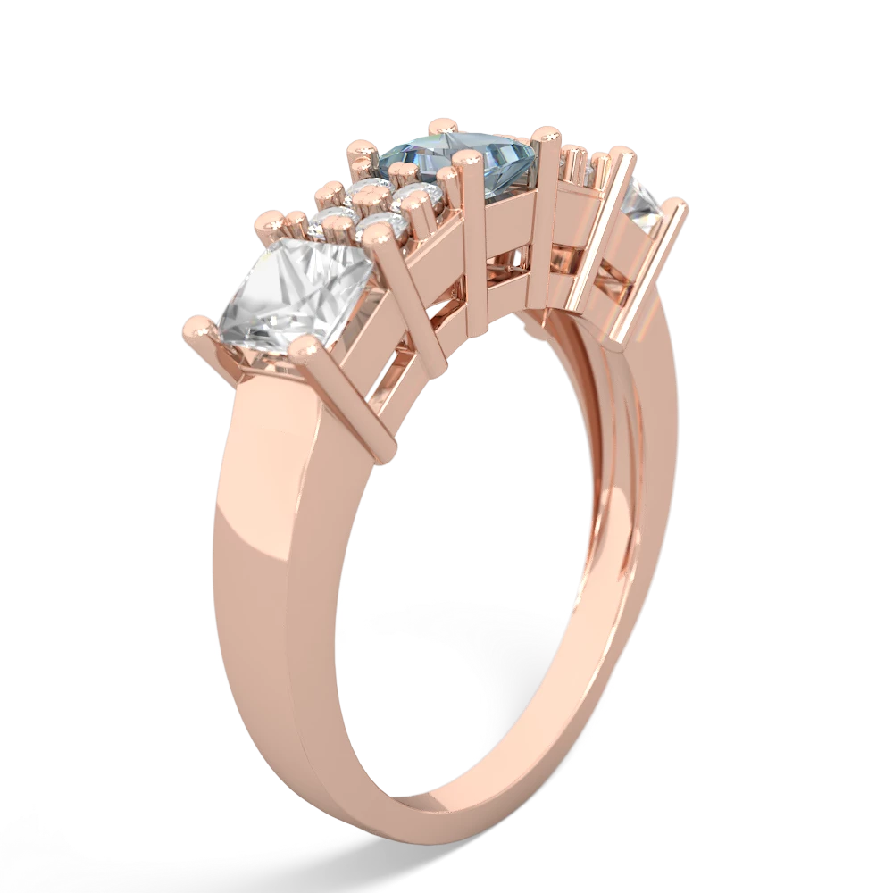 Aquamarine Three Stone Diamond Cluster 14K Rose Gold ring R2592