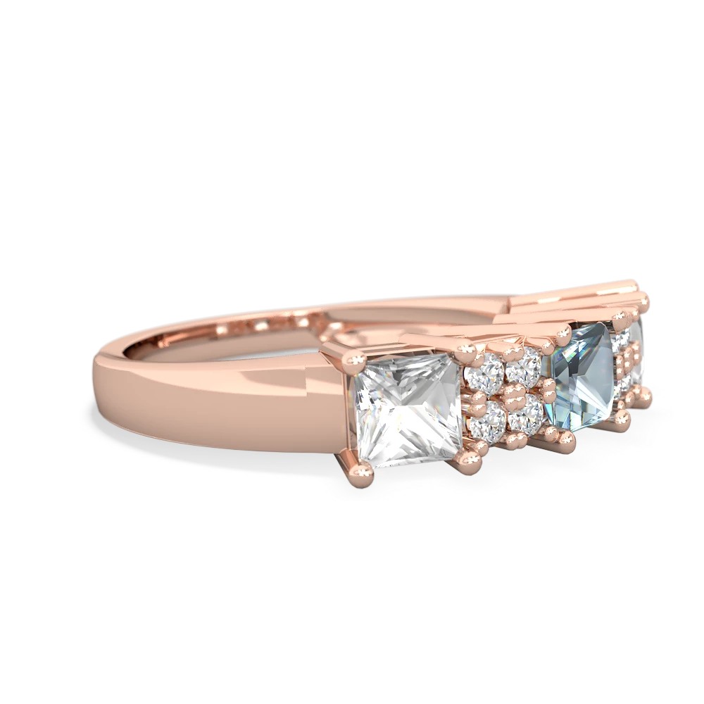 Aquamarine Three Stone Diamond Cluster 14K Rose Gold ring R2592