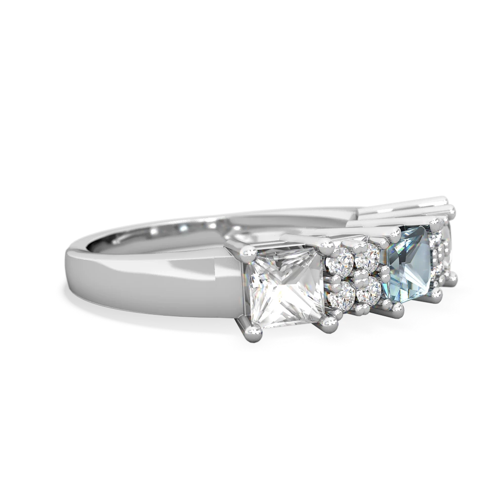 Aquamarine Three Stone Diamond Cluster 14K White Gold ring R2592