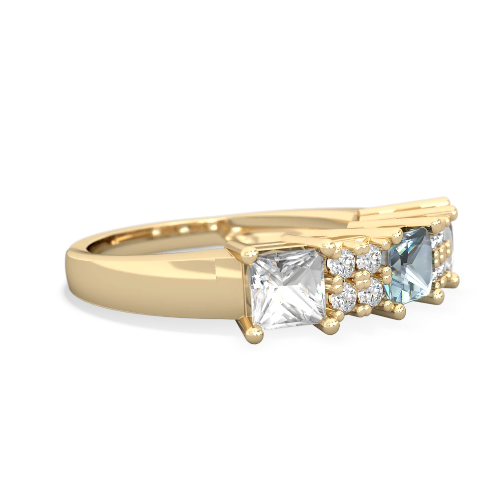 Aquamarine Three Stone Diamond Cluster 14K Yellow Gold ring R2592