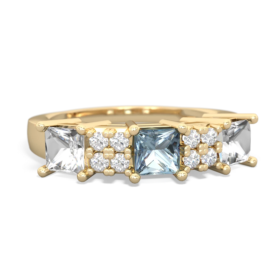 Aquamarine Three Stone Diamond Cluster 14K Yellow Gold ring R2592