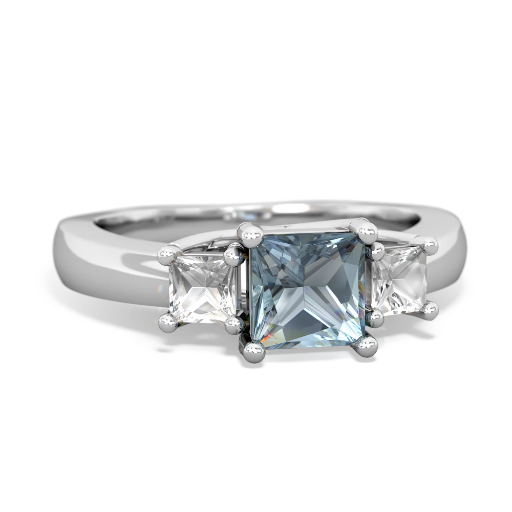 Aquamarine Three Stone Trellis 14K White Gold ring R4015