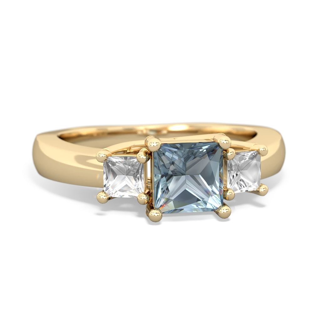 Aquamarine Three Stone Trellis 14K Yellow Gold ring R4015