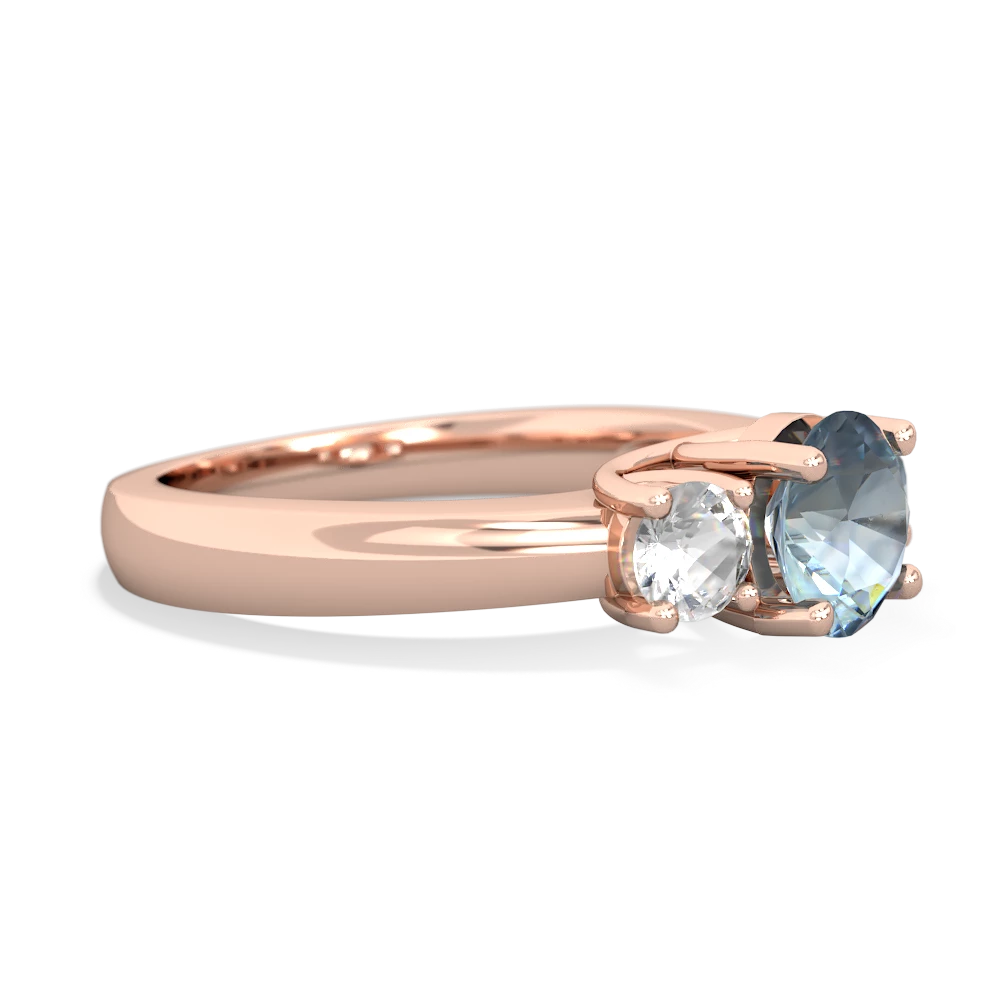 Aquamarine Three Stone Round Trellis 14K Rose Gold ring R4018