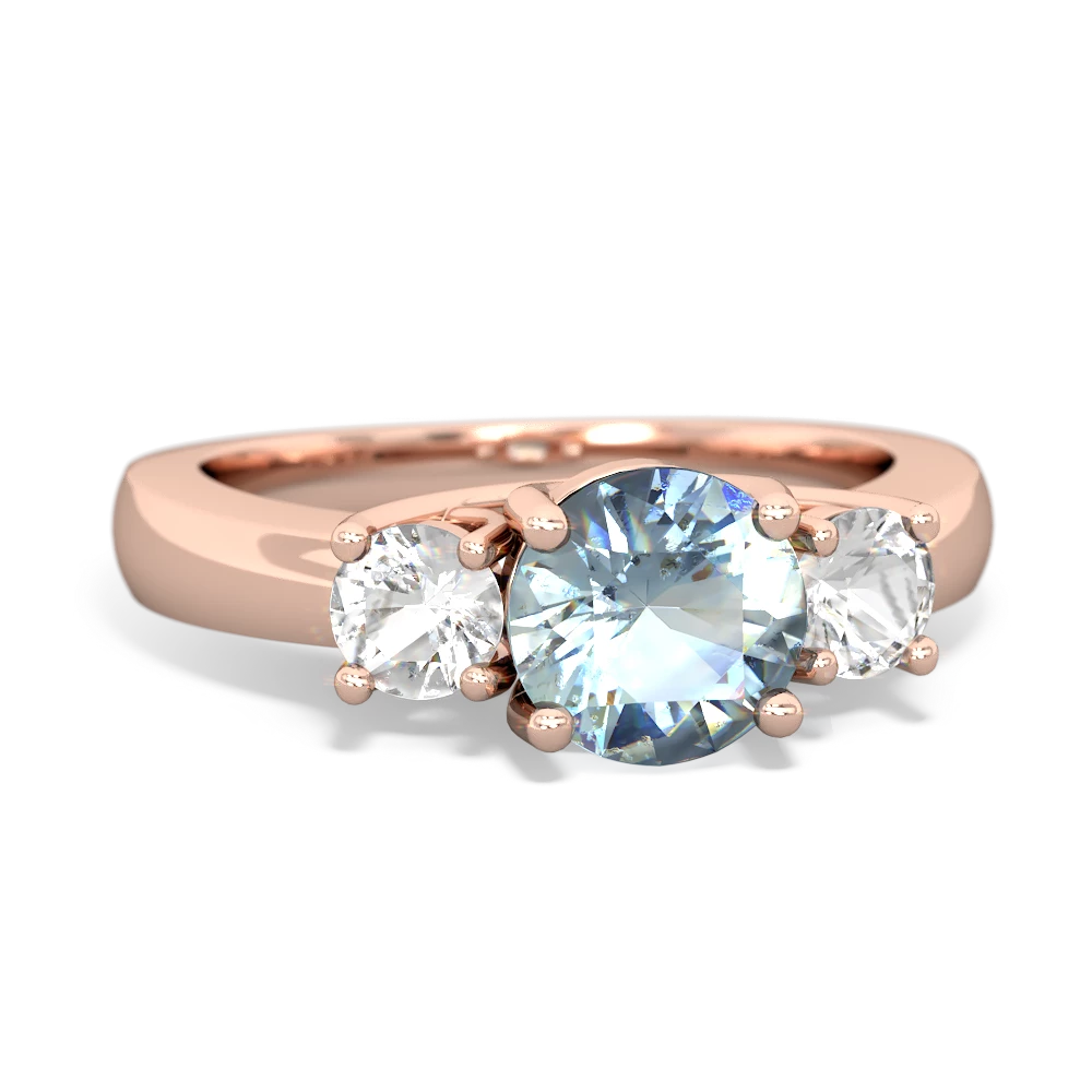 Aquamarine Three Stone Round Trellis 14K Rose Gold ring R4018