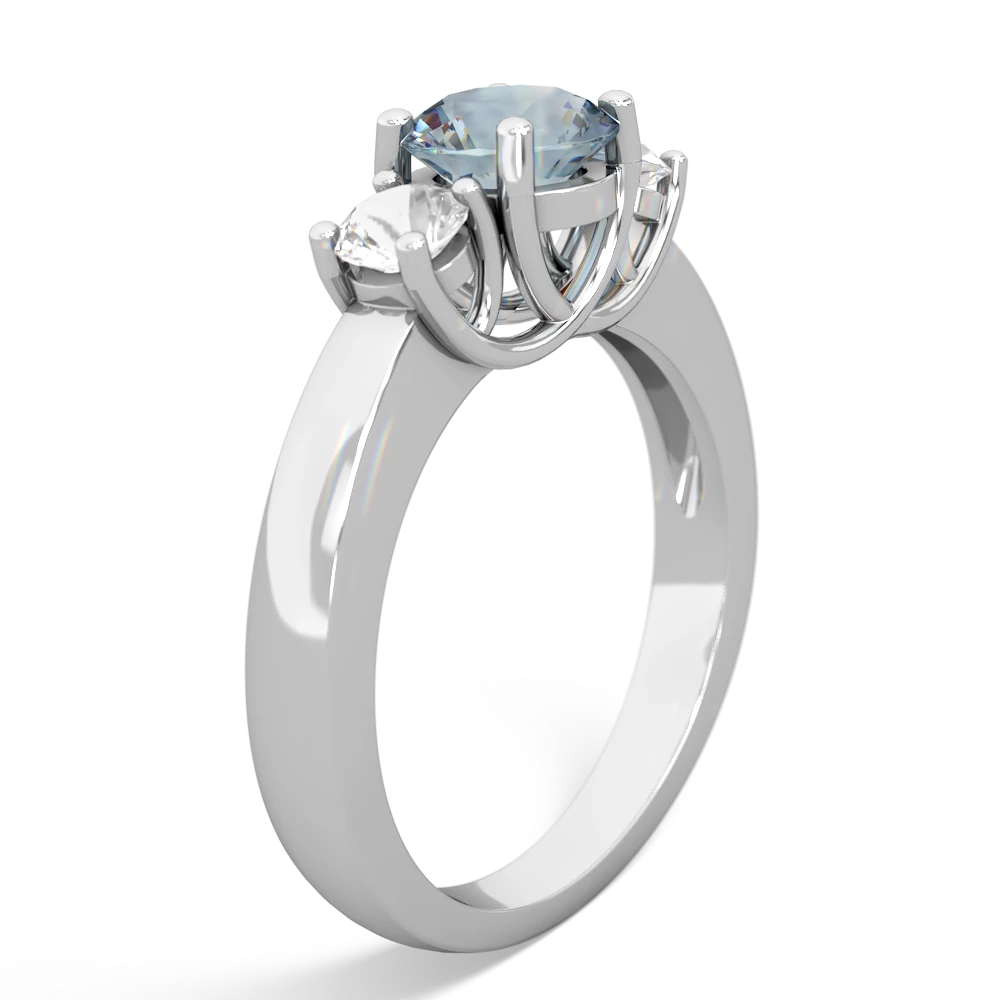 Aquamarine Three Stone Round Trellis 14K White Gold ring R4018