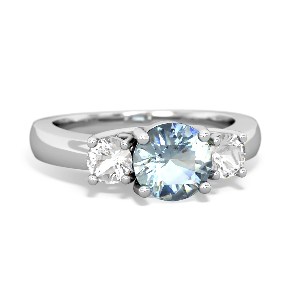 Aquamarine Three Stone Round Trellis 14K White Gold ring R4018